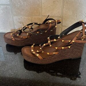 Valentino Garavani Tan Wedges with Gold Accents